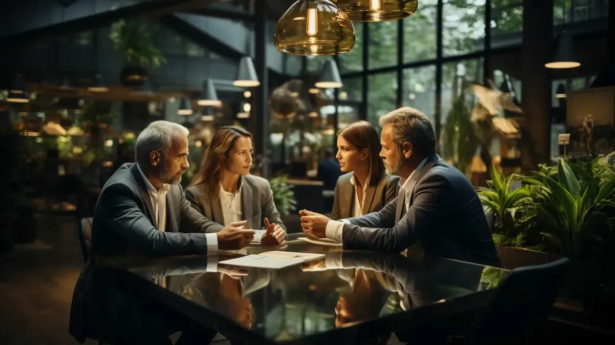 Four consultants in discussion around a table